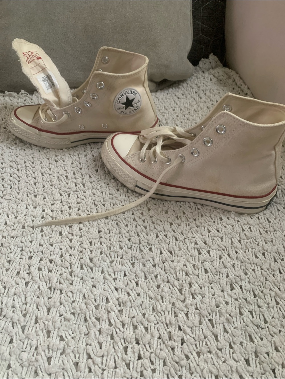 Converse High Top Sneakers - Cream with Red Stripe